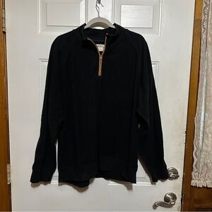 Vtg‎ Orvis Pullover Sweater Mens Black 1/4 Zip Elbow Patch Leather Trim Sz L